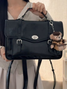 Black Wax Leather Double Shoulder Bag Womens Large Capacity Commuter Backpack Casual Versatile Tote Bag for Daily Use