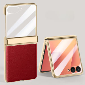 Luxury Leather Plating Case For Samsung Galaxy Z Flip 7 6 5 flip6 Screen Protector Hinge Shockproof Back Cover for Samsung flip7