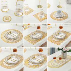 Elegant European Style PVC Cup Mat Bar Coaster round Cloth Art Flower Vase Pad Western Dining Table Decoration Home Fabric