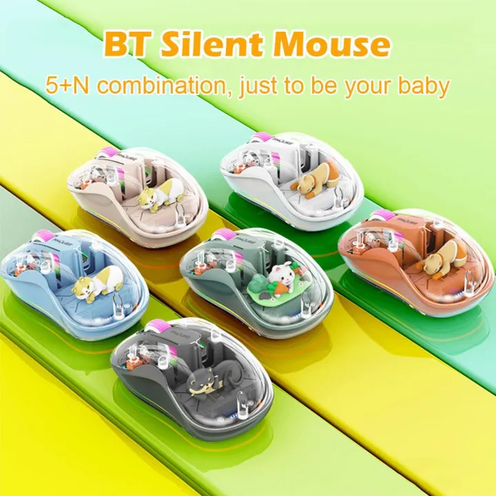 New Rechargeable Mouse with Cute Doll 3 Mode Wireless Mause With Power Display For Tablets Laptop IPad Kids Gift