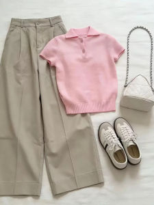 PEIXI | Polo Collar Pink Casual Short Sleeve Tshirt Women Summer