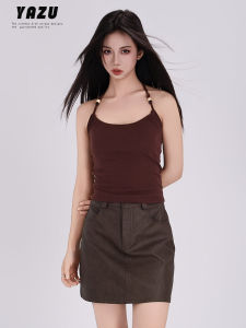 Korean Pure Desire Beaded Strap Womens Spring Summer New Beach Vacation Style Slimming Top Short Sleeve round Neck Vest