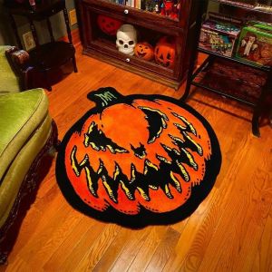 VIKAMA Halloween Pumpkin Shaped Doormat Non-Slip Scary Face Floor Rug For Entryway Porch Living Room Indoor Home Decor