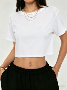 Trendy Y2K Navel Exposed T Shirt Women O-Neck Loose Clothes Crop Summer Top Cotton Casual Tee High Street Commute Short Sleeve