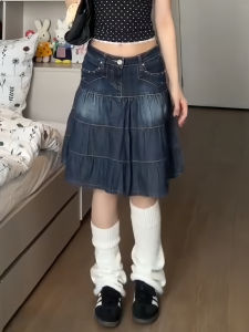 Váy Denim Mini Xếp Ly Phong Cách Đường Phố Cho Nữ Mùa Hè 2025 Váy Denim Mini Phong Cách Y2K Cho Nữ Váy Midi Bó Sát