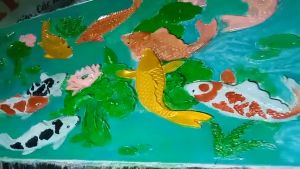 khuôn đúc tranh bê tông thạch cao (cá chép thưởng sen quần ngư hội tụ)