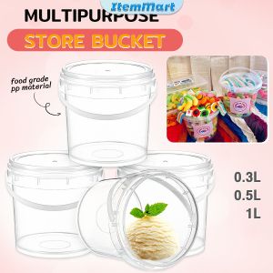 ItemMart 1L 0.3L 0.5L Bucket with Seal Clear Storage Plastic Container Pail Food Packaging Canister