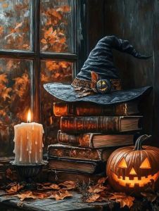 Kayou | DIY Oil Painting By Numbers Kit Witch Hat Halloween Acrylic Paint By Numbers Diy Numbers Painting Art on Canvas By Numbers