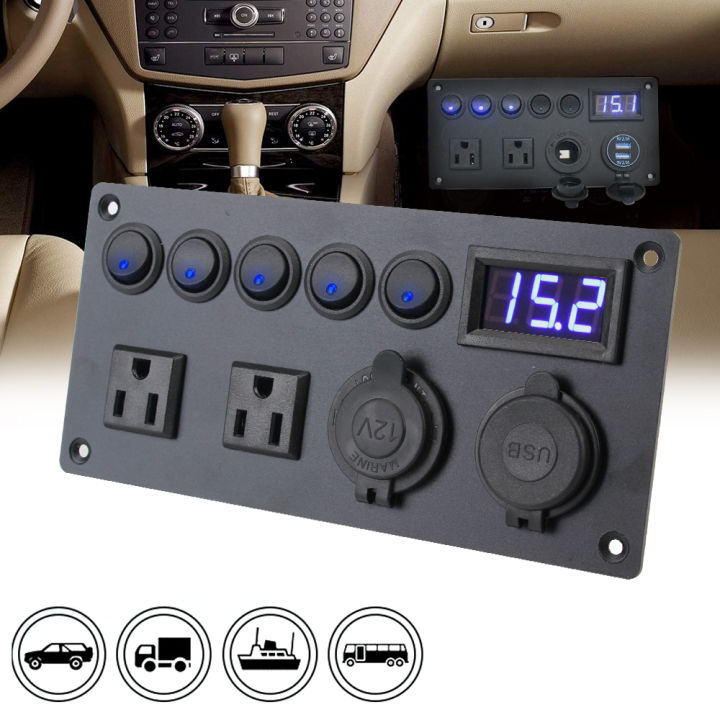Car Switch Panel For Car Marine LED Digital Voltmeter 5 Gang Toggle ...