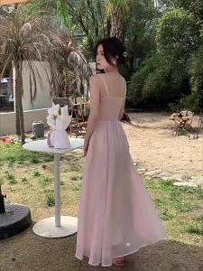 Elegant French Style Strapless Dress Pink Fairy Skirt Fashionable Minimalist Pure Desire Spring Summer Autumn A-Line Gown
