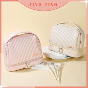 Túi mỹ phẩm da PU siêu mềm mịn chống thấm nước hai ngắn chứa tiện lợi Túi đựng mỹ phẩm du lịch thời trang _ TingTing