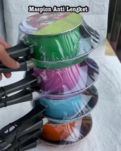 (WARNA HIJAU) Satu SET Panci dan Teflon Murah / Set Milk Pan 14cm + Fry Pan 20cm omicko