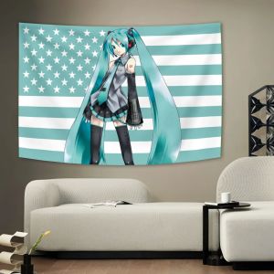 Hatsune Miku American Flag Tapestry Anime Background Decoration Dormitory Bedhead Tapestry Living Room Sofa Background Tapestry