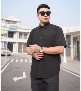 Ice Silk Elastic Casual Shirt Mens Summer Short Sleeve Business Formal Large Size Black Suit Fashionable Urban Style Standard Fit