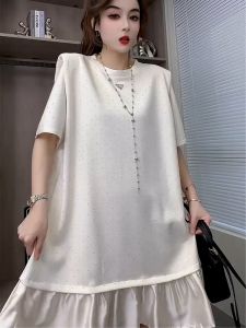 ชุดเดรสสั้นแขนสั้นสไตล์ใหม่ฤดูร้อนปี 2024 ทรงเอเอวสูง กระโปรงทรงเอ ผ้าผสมโพลีเอสเตอร์ คอตตอน โพลีเอสเตอร์ แฟชั่น