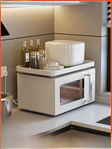 Multi-Functional Microwave Oven Shelf Kitchen Counter Seasoning Storage Electric Rice Cooker Rack Carbon Steel Simple Design