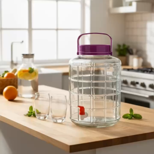 Bình Thủy Tinh 12 Lít Có Vòi Nắp Tím QX12LV - Bình Đựng Nước Detox Ngâm Hoa Quả Sang Trọng