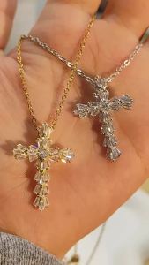 Dây Chuyền Mặt Dây Chuyền Chữ Thập Zircon Sang Trọng Dành Cho Nữ Dây Thép Không Gỉ Thiết Kế Hình Học Trang Sức Thời Trang Thẩm Mỹ Phụ Kiện Trang Sức Hợp Xu Hướng