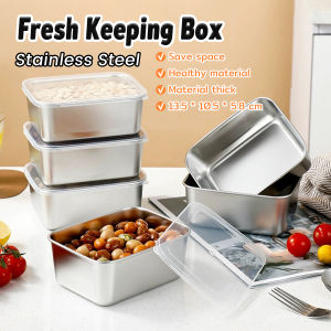 Vacaka Fresh Keeping Box with Lid Stainless Steel Food Container Fridge Frozen Storage Box 1Pc