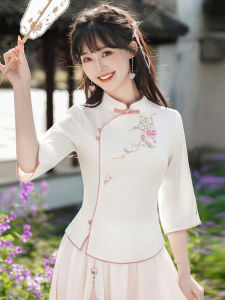 Trang Phục Hanfu Trẻ Trung Phong Cách Mới Trung Quốc Bộ Đồ Trà Phong Cách Cải Tiến Của Dân Quốc Mùa Hè Áo Sơ Mi Quần Áo Dân Tộc