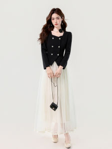 French Hepburn Style Slimming Dress Womens Small Fragrance Two-Piece Set Long Skirt Comfortable Soft A-Line Silhouette