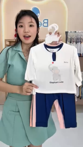 Bộ dài tay cổ trụ in hình voi BENTY BT021 chất mềm mịn mát đồ bộ mặc đi chơi cho bé trai bé gái