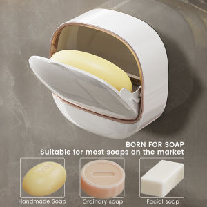 MaxPlus Creative Soap Box Drain Perforation-Free Shelf Wall-Mounted Soap Box with Lid Laundry Soap Box