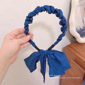 NING ZHOU | Jean Blue Bow Headband with Ribbons Hair Accessory