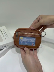 PU Leather 2-Zipper Coin Purse & Card Holder with Key Ring