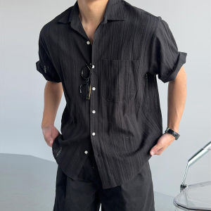 Ssumenam | Vintage Cutout Black Short Sleeve Breathable Shirt