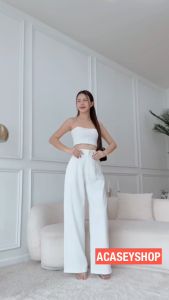 Acasey กางเกงขายาวผู้หญิง ขากระบอกใหญ่ ผ้าทิ้งตัว หนานุ่ม Jelly Pants ไซส์ S - XL