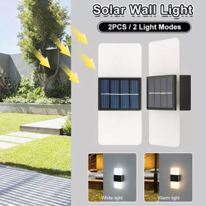 Warmtaste 2-Color Solar Lights Outdoor Waterproof Original Warm/White Modern Style Wall Light 14/16LED Up and Down Double Head Garden Lamp for House Fence Corridor Stairs Garde Decorative