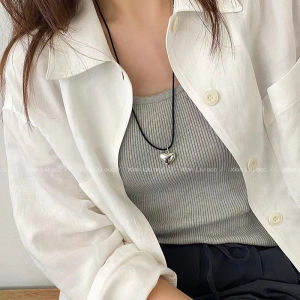 Silver Heart Long Black Rope Necklace Womens Fashion Jewelry Lockbone Chain Sweater Chain Luxury Sensation New 2025 Accessory