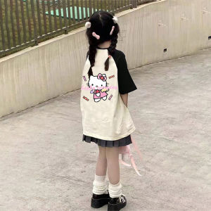 Áo Thun Cotton Tay Ngắn Mùa Hè Cho Bé Gái Phong Cách Nhật Bản in Hình Mèo KT Áo Thun Trẻ Em Thời Trang Hợp Thời Trang