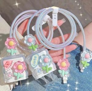 🔥ส่งจากไทย 🚚 มาใหม่ 4 in 1 Charger Protection Sleeve For 18W/20W Fast Charger Cute Cartoon Cable Cover Phone Cord Protector for iPhone / Airpods/iPad Charger Case Protection Cable Spring Wire Winding Protector สายชาร์จ ลายการ์ตูนน่ารัก Cable Bite