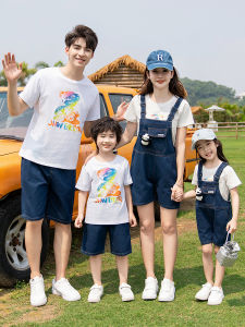 Cartoon Family Matching Clothes Cotton Polyester Blend Summer Casual Wear for Mom Dad And Kids Three Or Four Members Set