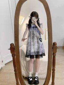 New Chinese Style Watercolor Print Short Dress Womens Retro Waist-Cinching Cheongsam Sleeveless A-line Summer Dress