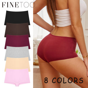 FINETOO Cotton Boyshort Panties for Women Simple Pantyboxer for Girls Solid Color Underwear Ladies 8 Colors XS-XL Lingerie
