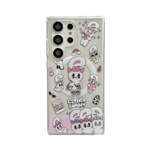 เคสโทรศัพท์แบบครอบเต็มรูปหัวใจน่ารักสีชมพูแบบดูดซับแม่เหล็กสำหรับ Samsung Galaxy S24 S23FE/S24Ultra S22/S22+/S22Ultra ป้องกันการลื่น