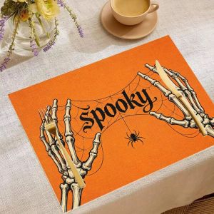 VIKAMA 2/4/6pcs Halloween placemats Pumpkin Bat Skeleton Hand Spider Boo Letter Table Mat Home Decoration