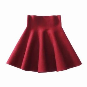 Korean Style Knitted Elastic Waist Short Skirt Street Fashion High Waist Pleated A-Line Mini Skirt for Young Women