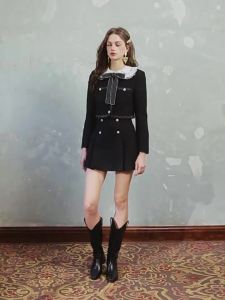 AIVEI | Fall Elegance Rough Tweed Shiny Silk A-Line Dress