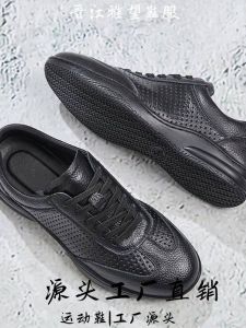 New Spring 2025 Mens Casual Leather Shoes Soft Surface Versatile Comfortable Breathable Fashionable round Toe Thick Bottom