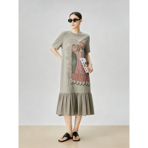 GULILI | Embroidery Pleated Hem Short Sleeve Long Summer Dress