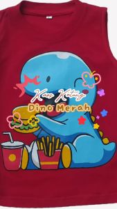 Kaos Kutung / Singlet Anak Bahan Katun untuk Anak Usia 1-6 Tahun Motif Dino Warna Merah