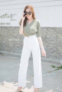 สวยงาน เสื้ออัดพลีททรงไขว้อกแขน ดูแพง นุ่มนิ่ม เสื้อแฟชั่นผู้หญิง ผ้าอัดพลีท MY TOP