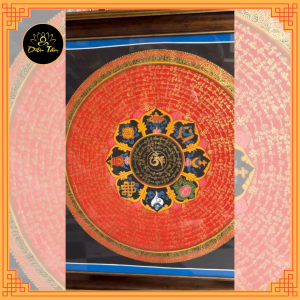 Tranh Mandala Chú Om Mani Padme Hum 55cm Vẽ Tay Thủ Công Nepal Tranh lục tự chân ngôn [KHÔNG KHUNG] thờ cúng Diệu Tâm