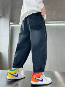 Spring Autumn Boys Jeans: Trendy All-Match Long Trousers for Middle & Big Kids