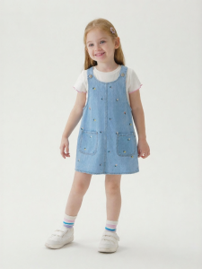 Marc&Janie | Embroidered Cotton Denim Dungaree Dress