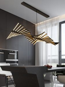 Modern Minimalist Fishbone Modeling Lamp in the Living Room Scandinavian Designer Restaurant Chandelier Normcore Linear Office Bench Lamps